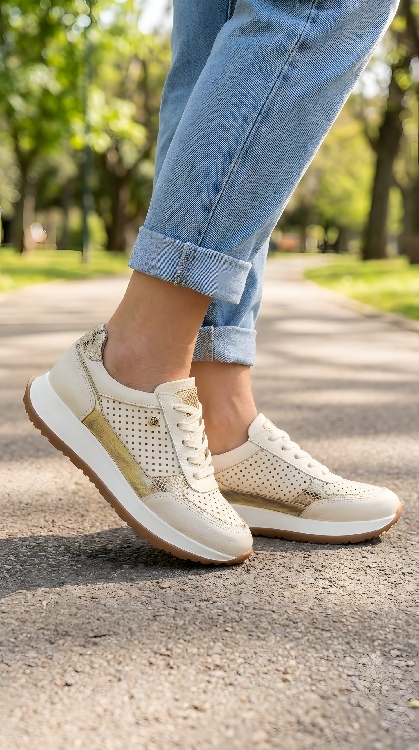 Tenis deportivos mujer, de cuero, cómodos y casuales - White Gold