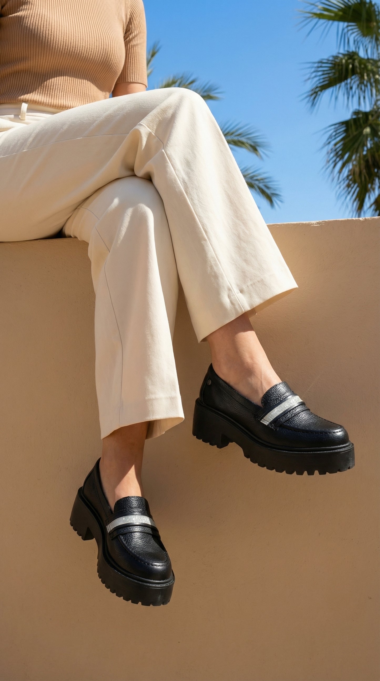 Zapatos loafers mujer, cómodos en piel con plataforma