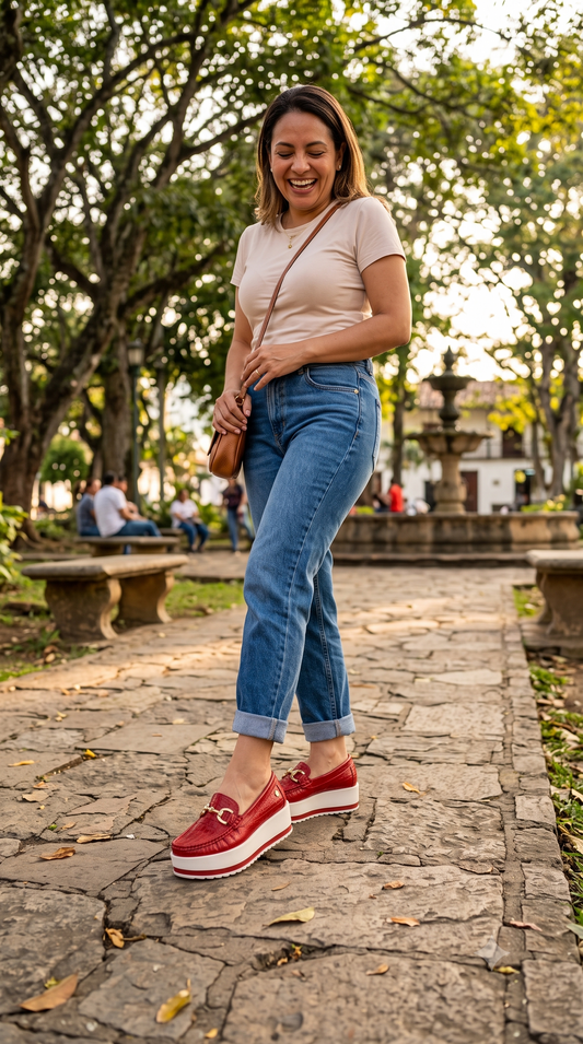Mocasines Plataforma Rojos para Mujer en Cuero | Ramos