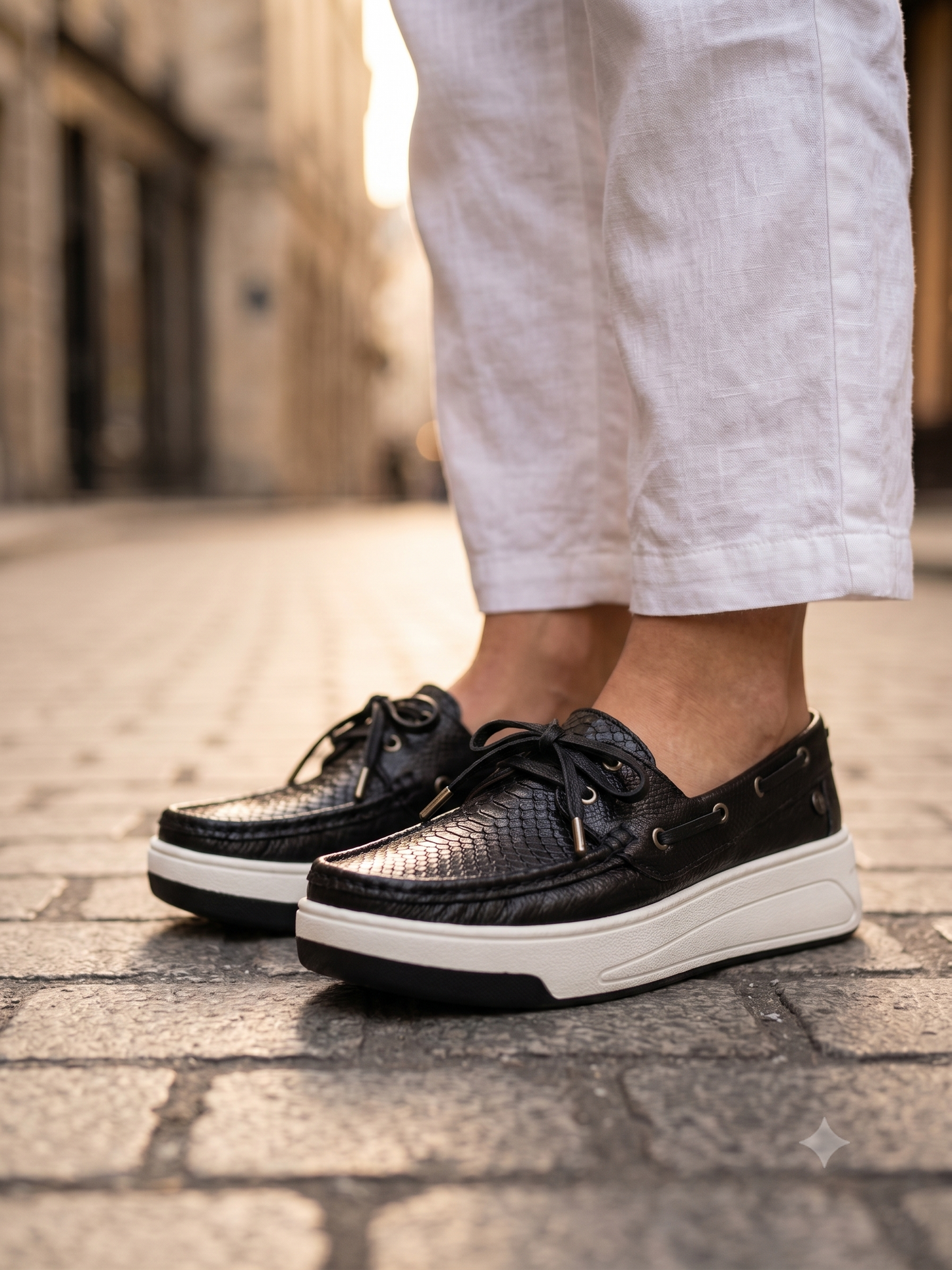 Mocasines negros/ Mocasin con cordones Mujer
