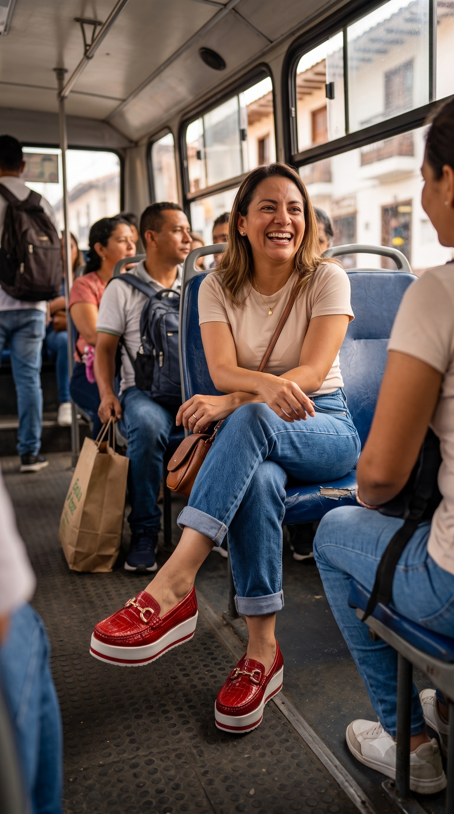 Mocasines Plataforma Rojos para Mujer en Cuero | Ramos