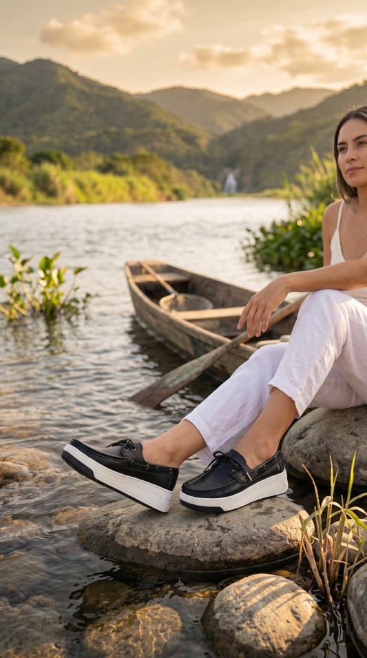 Mocasines negros/ Mocasin con cordones Mujer
